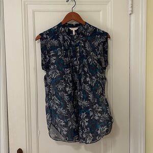 Rebecca Taylor Navy and Teal Floral Silk Sleeveless Blouse